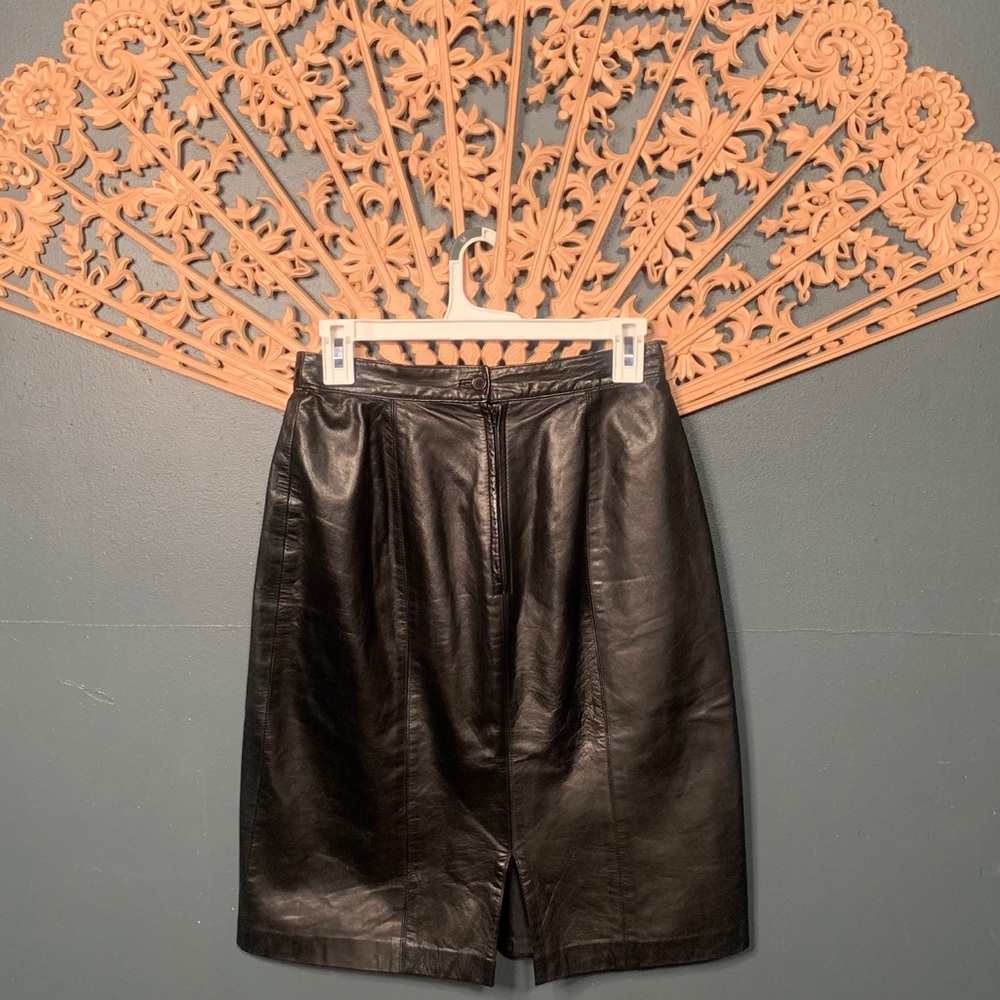 Black leather mini skirt